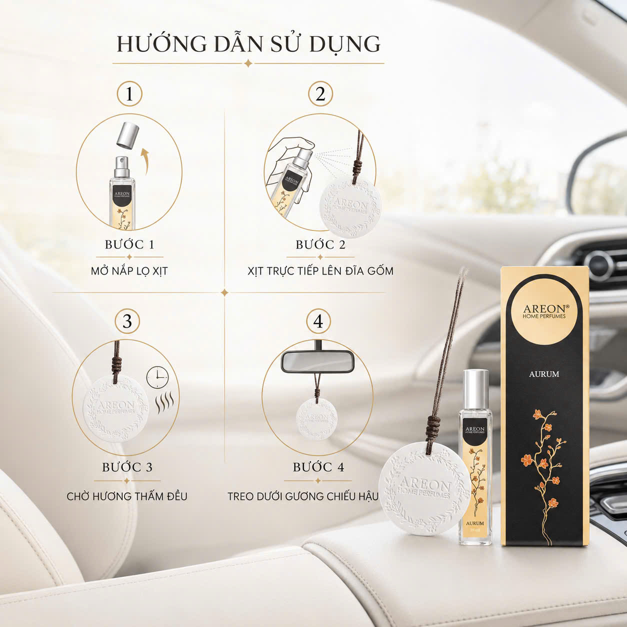 Gốm thơm treo xe 20ml Areon Aurum